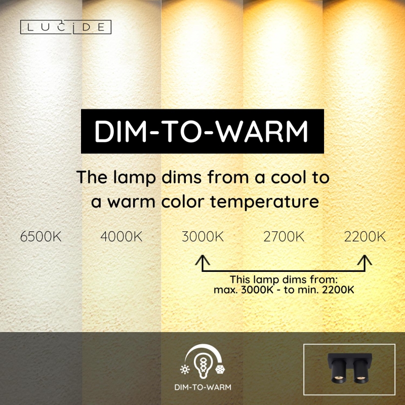 Lucide NIGEL - Stropné bodové svietidlo - LED stlmené až teplé - GU10 - 2x5W 2200K/3000K - čierne